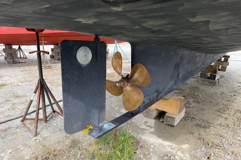 Slide: The Image of Underwater view of a 2001 Nordic Tug 32 propeller and rudder on dry dock. - 23
