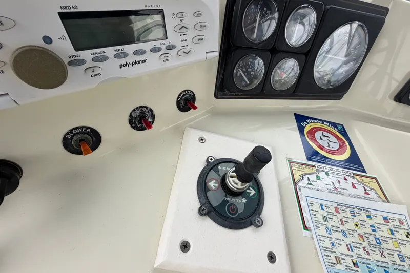 Slide: The Image of Control panel of a 1988 Tollycraft 44 Cockpit Motor Yacht with navigation instruments. - 20