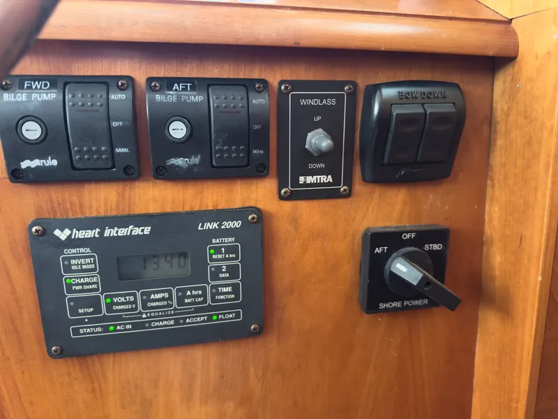 Slide: The Image of Control panel with switches and gauges for bilge pumps, windlass, and power supply. - 31