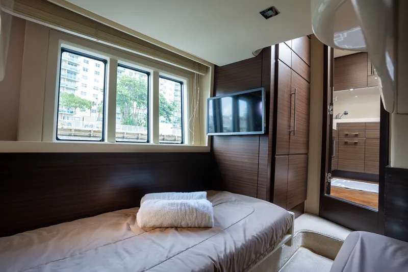 Slide: The Image of Luxurious cabin interior of 2014 Azimut 48 yacht with modern amenities. - 19