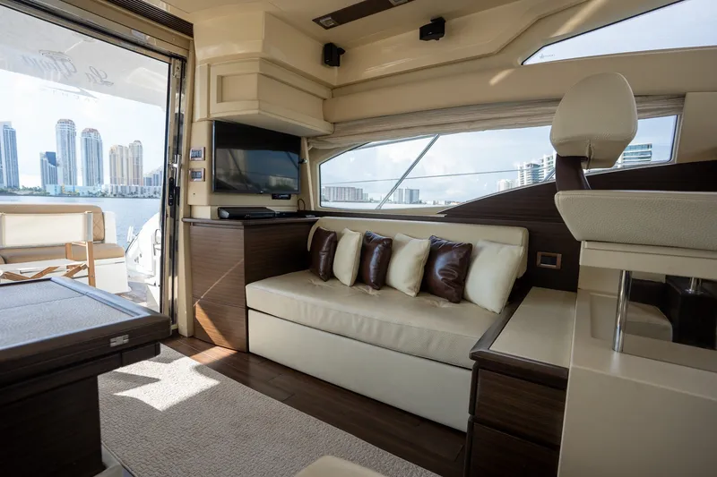 Slide: The Image of Luxurious interior of 2014 Azimut 48 yacht with city skyline view. - 28