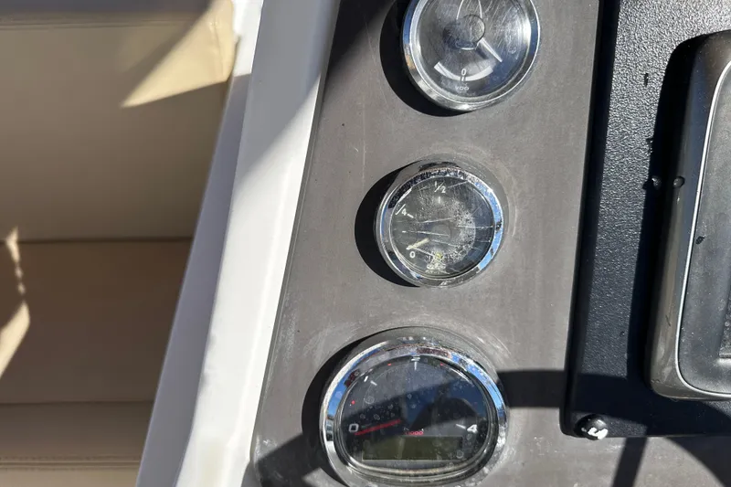 Slide: The Image of Dashboard gauges on a 2011 Beneteau Swift Trawler 34 boat. - 25