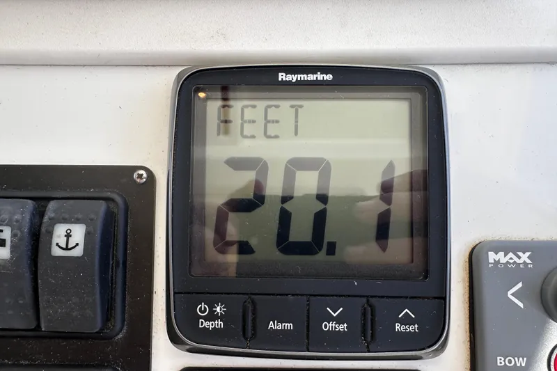 Slide: The Image of Raymarine depth gauge displaying 20.1 feet on a 2011 Beneteau Swift Trawler 34. - 51