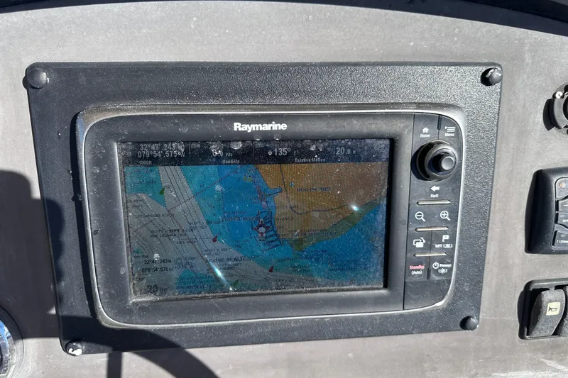 Slide: The Image of Raymarine navigation system on 2011 Beneteau Swift Trawler 34, displaying nautical chart. - 24