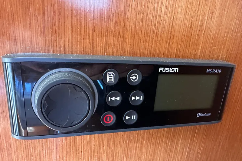 Slide: The Image of Fusion MS-RA70 Bluetooth stereo system on 2011 Beneteau Swift Trawler 34 yacht. - 78