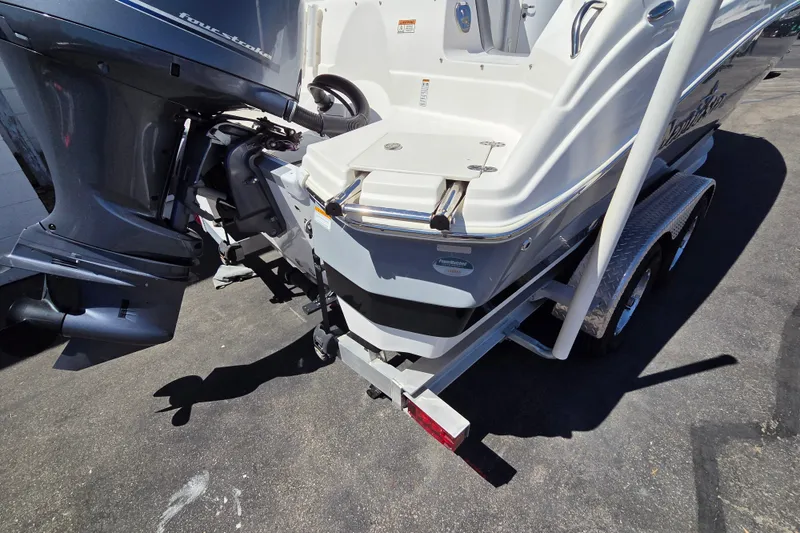 Slide: The Image of 2022 NauticStar 223 DC boat on trailer, featuring a four-stroke outboard motor. - 18