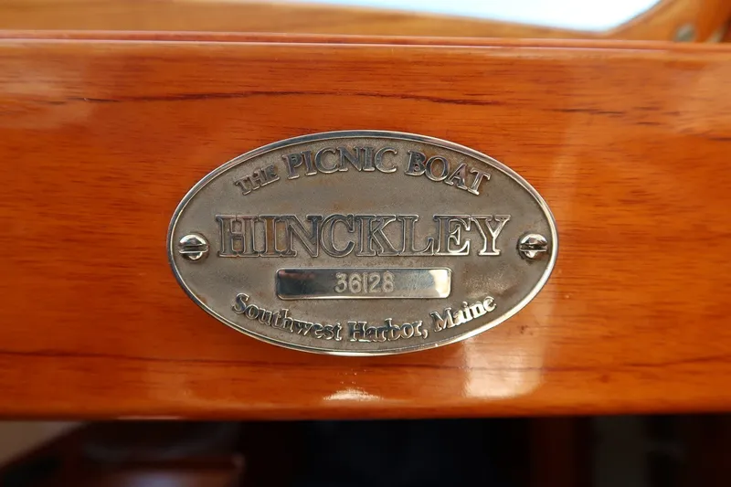 Slide: The Image of Hinckley Picnic Boat 36 Classic nameplate, Southwest Harbor, Maine, 2000 model. - 30