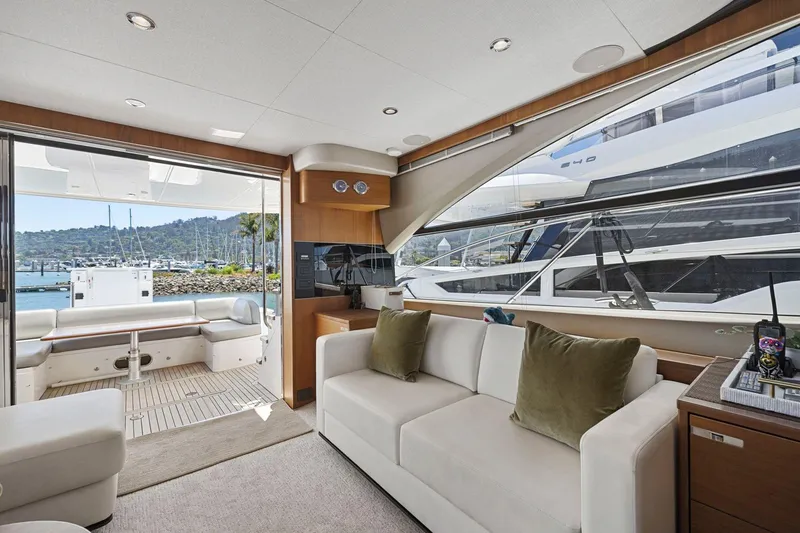 Slide: The Image of Interior of 2015 Princess 60 Flybridge Motor Yacht with marina view. - 19