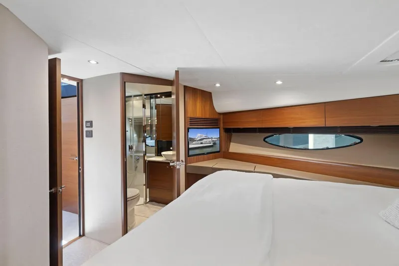 Slide: The Image of Luxurious bedroom interior of 2015 Princess 60 Flybridge Motor Yacht with ensuite bathroom. - 42