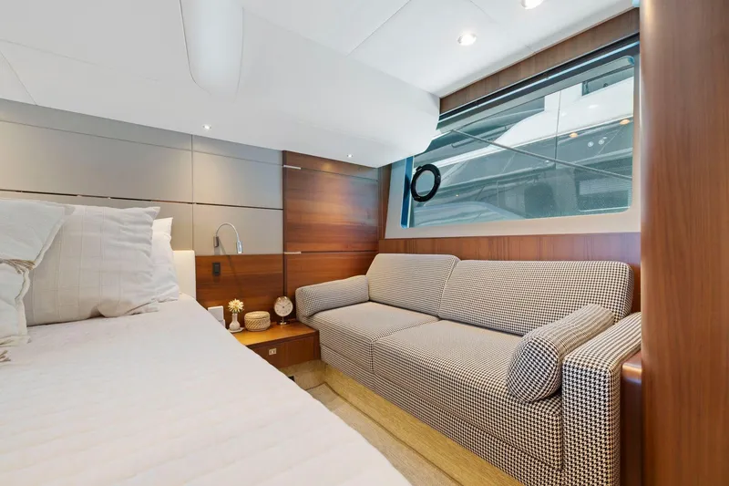 Slide: The Image of Luxurious interior of 2015 Princess 60 Flybridge Motor Yacht with elegant sofa and bed. - 36