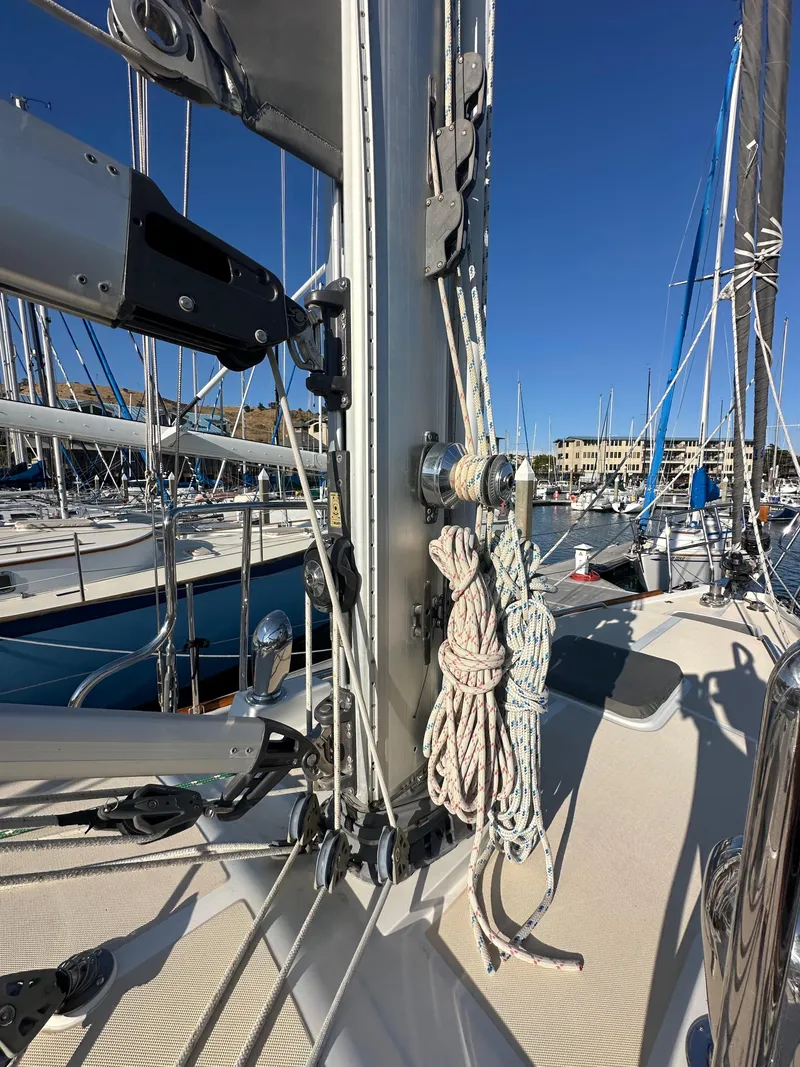 Slide: The Image of Close-up of 2008 Outbound 46 sailboat mast and rigging at marina. - 17