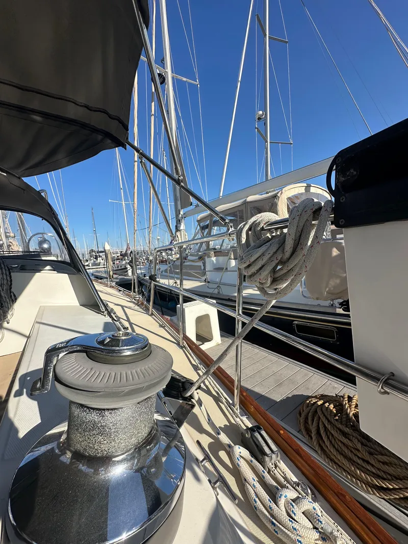 Slide: The Image of Sailboat deck view, 2008 Outbound 46, docked with clear blue sky. - 23