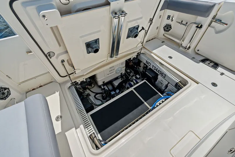 Slide: The Image of 2023 Boston Whaler 380 Outrage engine compartment, showcasing advanced marine engineering. - 43