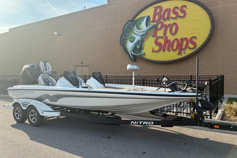 Slide: The Image of 2026 Nitro Z21 XL Pro boat parked outside Bass Pro Shops. - 6