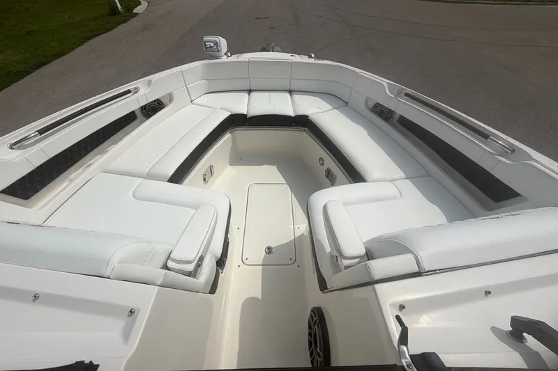 Slide: The Image of Spacious seating area on a 2019 Sea Ray SLX 310 Outboard boat. - 11