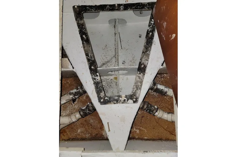 Slide: The Image of Interior view of a 1989 Custom Rob Ladd PH Motorsailer Cutter project, showing structural details. - 56