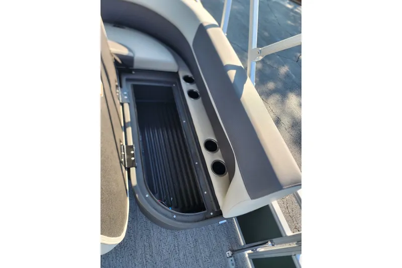 Slide: The Image of 2027 Sun Tracker Bass Buggy 18 DLX boat interior seating with cup holders. - 14