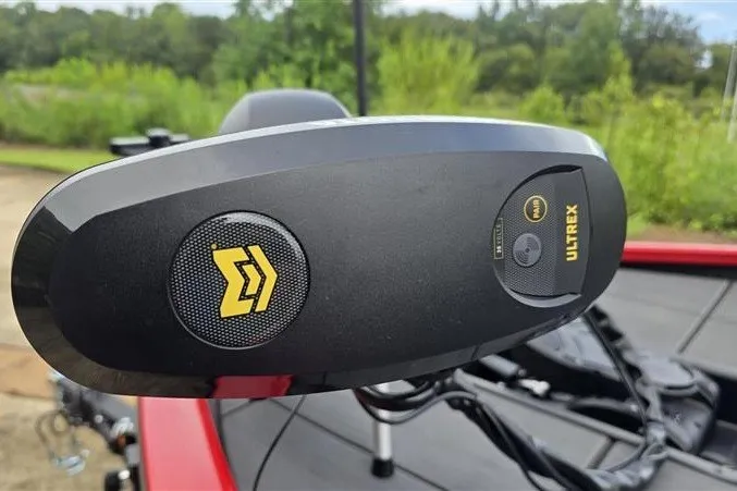 Slide: The Image of Trolling motor on 2027 Tracker Savage 215 boat, featuring Ultrex technology. - 14