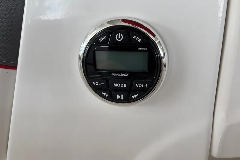 Slide: The Image of Audio control panel on 2027 Tahoe T18 boat dashboard. - 19