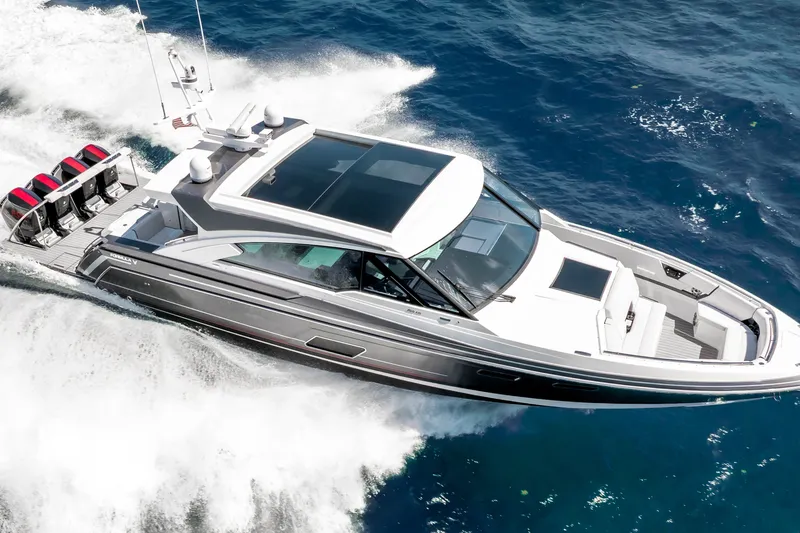 Slide: The Image of 2022 Formula 500 Super Sport Crossover yacht cruising on open water. - 8