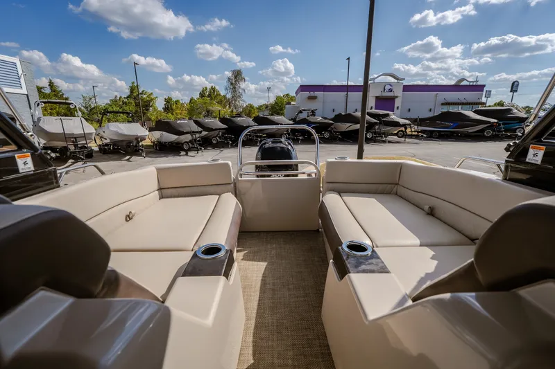 Slide: The Image of 2017 Princecraft Vogue 25 XT pontoon boat interior with plush seating and cup holders. - 32