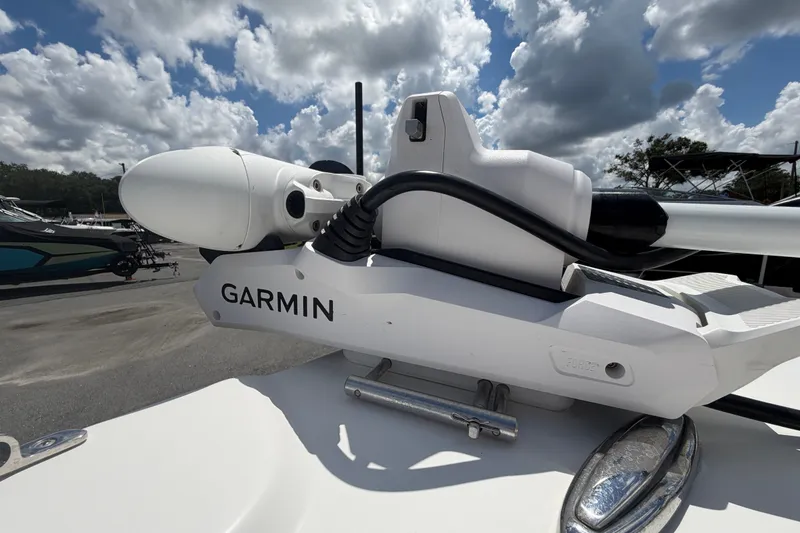 Slide: The Image of Garmin equipment on 2021 Dusky 227 Open Fisherman boat under cloudy sky. - 40