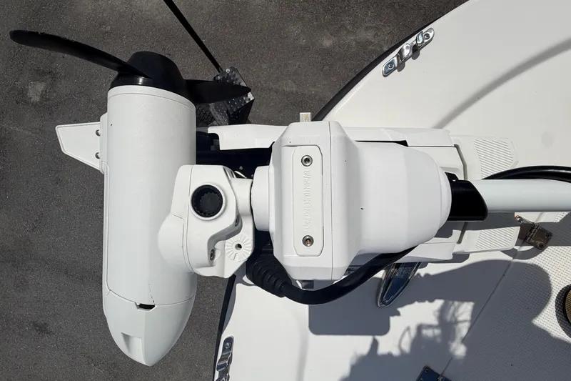 Slide: The Image of Close-up of a boat motor on a 2021 Dusky 227 Open Fisherman. - 41