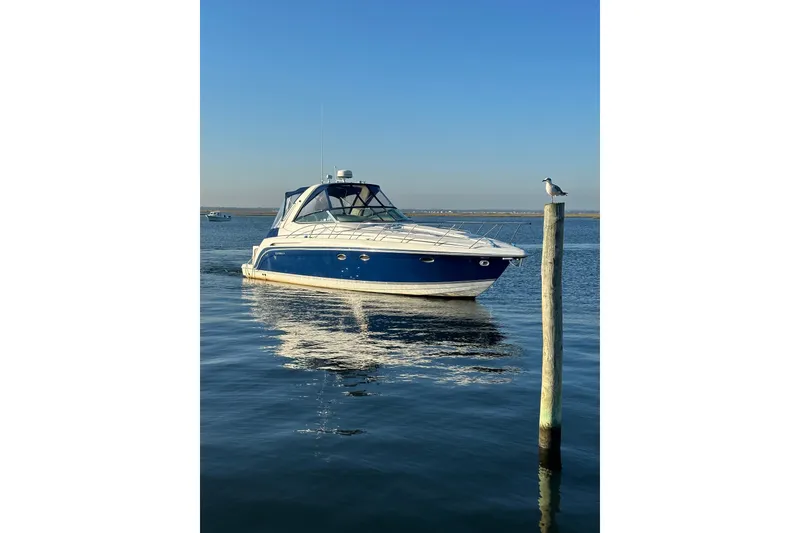 The Image of 2003 Formula 37 Performance Cruiser on calm water with a seagull perched nearby. - 0