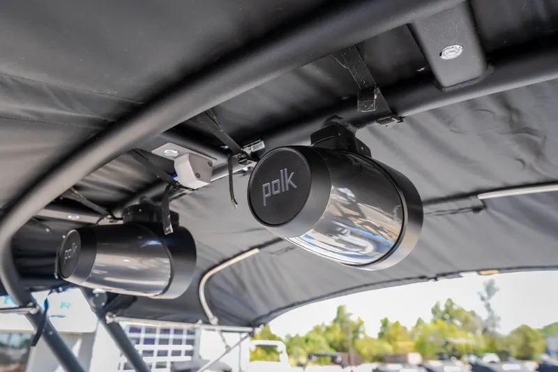 Slide: The Image of Polk speakers on 2025 Montara 25 Surf Boss boat, under canopy. - 29