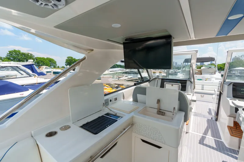 Slide: The Image of Luxurious 2023 Regal LS36 yacht interior with modern amenities and sleek design. - 38