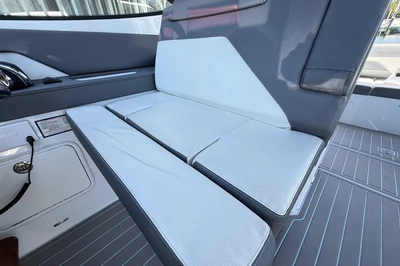 Slide: The Image of Interior seating of 2021 Cruisers Yachts 38 GLS OB, featuring sleek, modern design. - 41