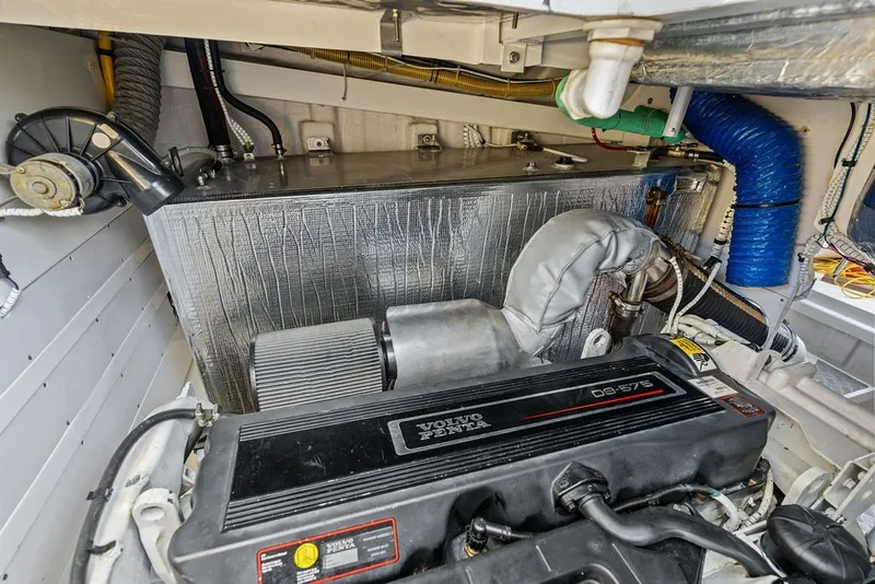 Slide: The Image of Engine room of 2006 Fairline Targa 47 GT with Volvo Penta engine components. - 67