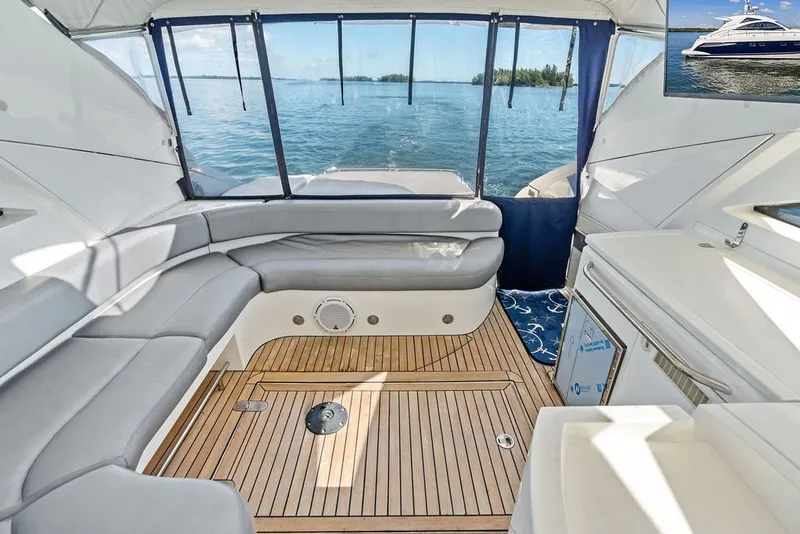 Slide: The Image of Luxurious interior of 2006 Fairline Targa 47 GT yacht with scenic ocean view. - 33