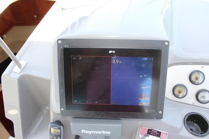 Slide: The Image of Raymarine display on 2007 Cruisers Yachts 340 Express showing depth of 8.9 feet. - 22