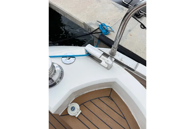 Slide: The Image of Fairline Targa 58 yacht deck detail with blue mooring line, 2012 model. - 95