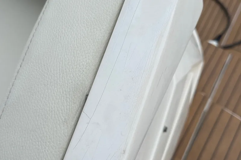 Slide: The Image of Close-up of Fairline Targa 58 yacht interior, showcasing leather and wood details, 2012 model. - 93