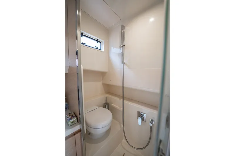 Slide: The Image of 2024 Solaris Power 40F Open yacht bathroom with modern fixtures and compact design. - 29