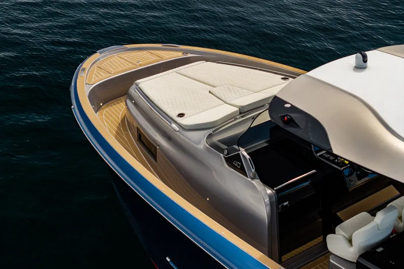 Slide: The Image of 2024 Solaris Power 40F Open yacht with sleek design and luxurious deck on the water. - 18