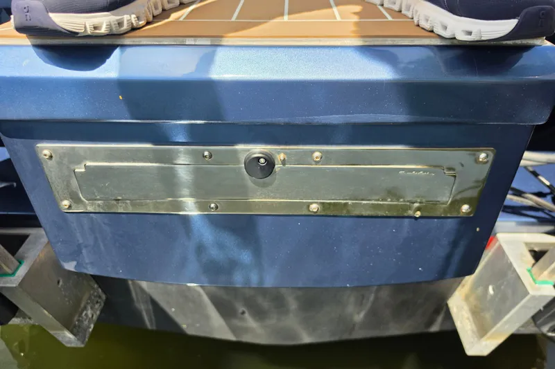 Slide: The Image of 2024 Solaris Power 40F Open yacht stern detail with metallic accents and deck shoes. - 48