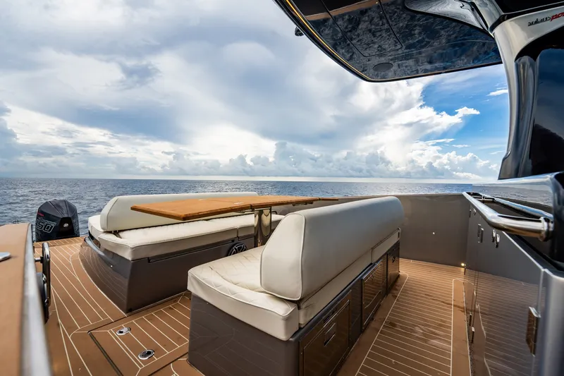 Slide: The Image of Luxurious 2024 Solaris Power 40F Open yacht with elegant seating and ocean view. - 36