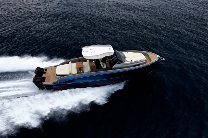 Slide: The Image of 2024 Solaris Power 40F Open yacht cruising on open water, showcasing sleek design and performance. - 57