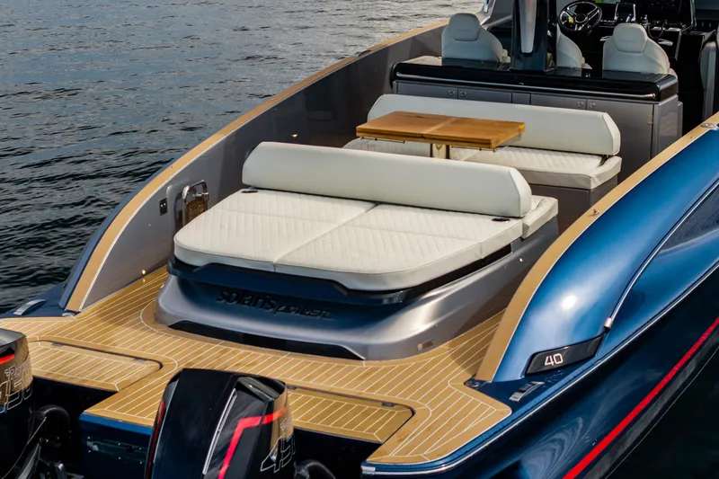 Slide: The Image of 2024 Solaris Power 40F Open luxury yacht with elegant seating and wooden deck. - 15
