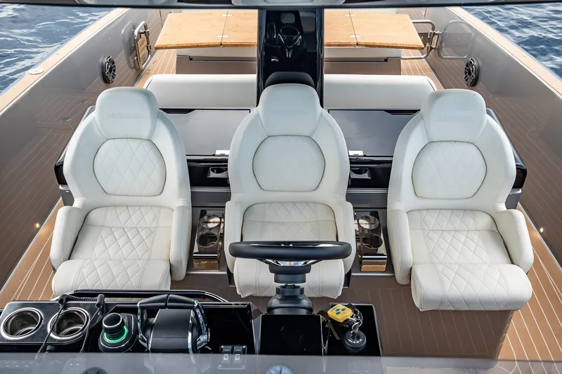 Slide: The Image of Luxurious interior of 2024 Solaris Power 40F Open yacht with plush seating and modern controls. - 42
