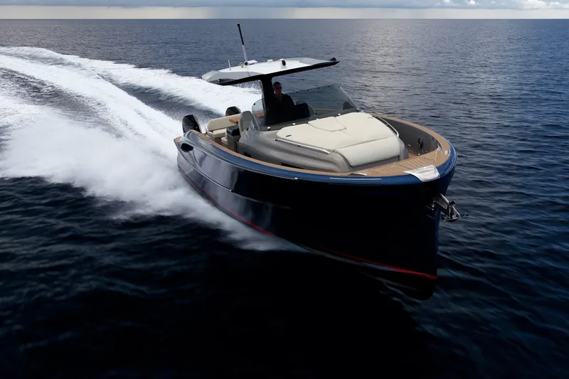 Slide: The Image of 2024 Solaris Power 40F Open yacht cruising on open water, showcasing sleek design and performance. - 54