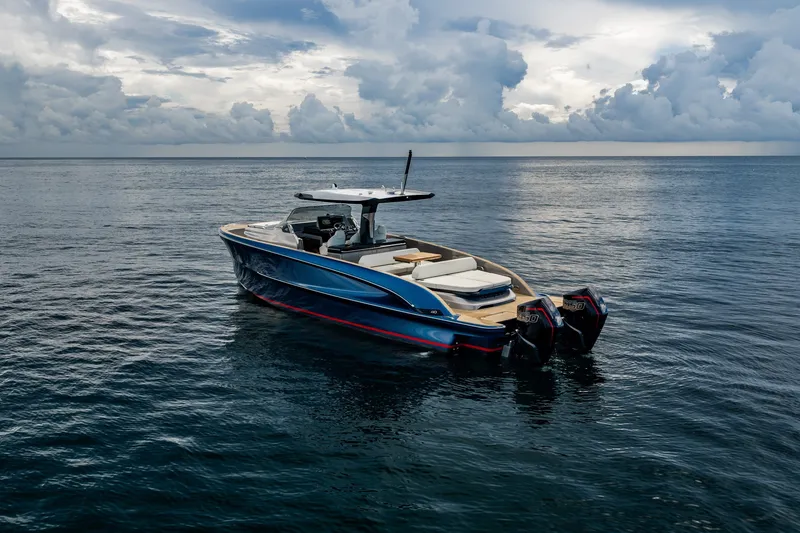 Slide: The Image of 2024 Solaris Power 40F Open yacht on calm sea under cloudy sky. - 14
