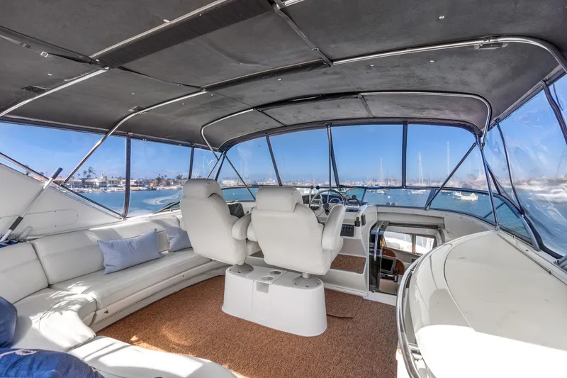 Slide: The Image of Luxurious 2001 Bayliner 5788 Pilot House Motoryacht interior with panoramic ocean views. - 41