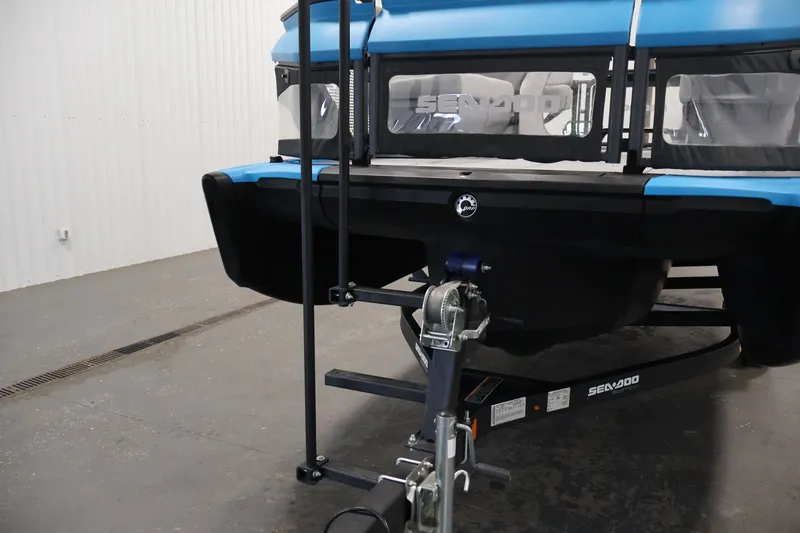 Slide: The Image of 2023 Sea-Doo Switch 16 on trailer in indoor setting. - 30