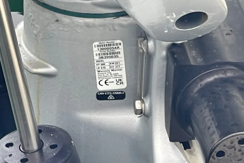 Slide: The Image of Close-up of a 2023 Boston Whaler 240 Vantage engine label. - 88