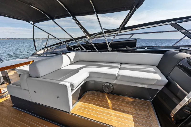 Slide: The Image of Luxurious seating area on 2019 Riva 56' Rivale yacht with ocean view. - 19