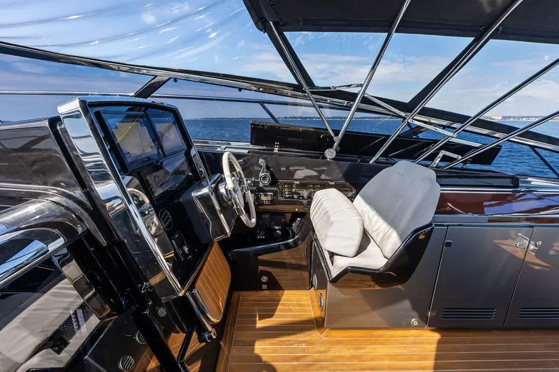 Slide: The Image of Luxurious 2019 Riva 56' Rivale yacht cockpit with sleek design and ocean view. - 20